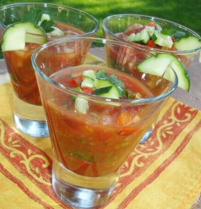 Gazpacho2 Gluten-Free Gazpacho in over-size shot glasses