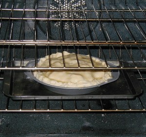 PieonBottomRackAugust2011 Carol Fenster's Gluten-Free Peach Pie on bottom rack of oven.